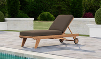 Teak Sun Lounger With Wheels & Taupe Cushion & Optional Pull Out Tray 