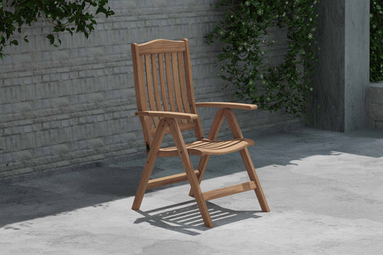 Lymington Teak Reclining Garden Chair Front Side View