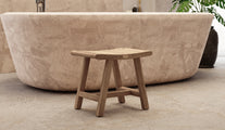 Teak Bathroom Shower Stool without Shelf Front Angled View