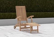 Teak Deluxe Steamer Chair with Wheels & Detachable Footrest Side Angled View