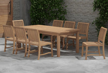 100 x 200cm Fixed Rectangular Teak Table with 8 Guildford Dining Chairs Front Angled View