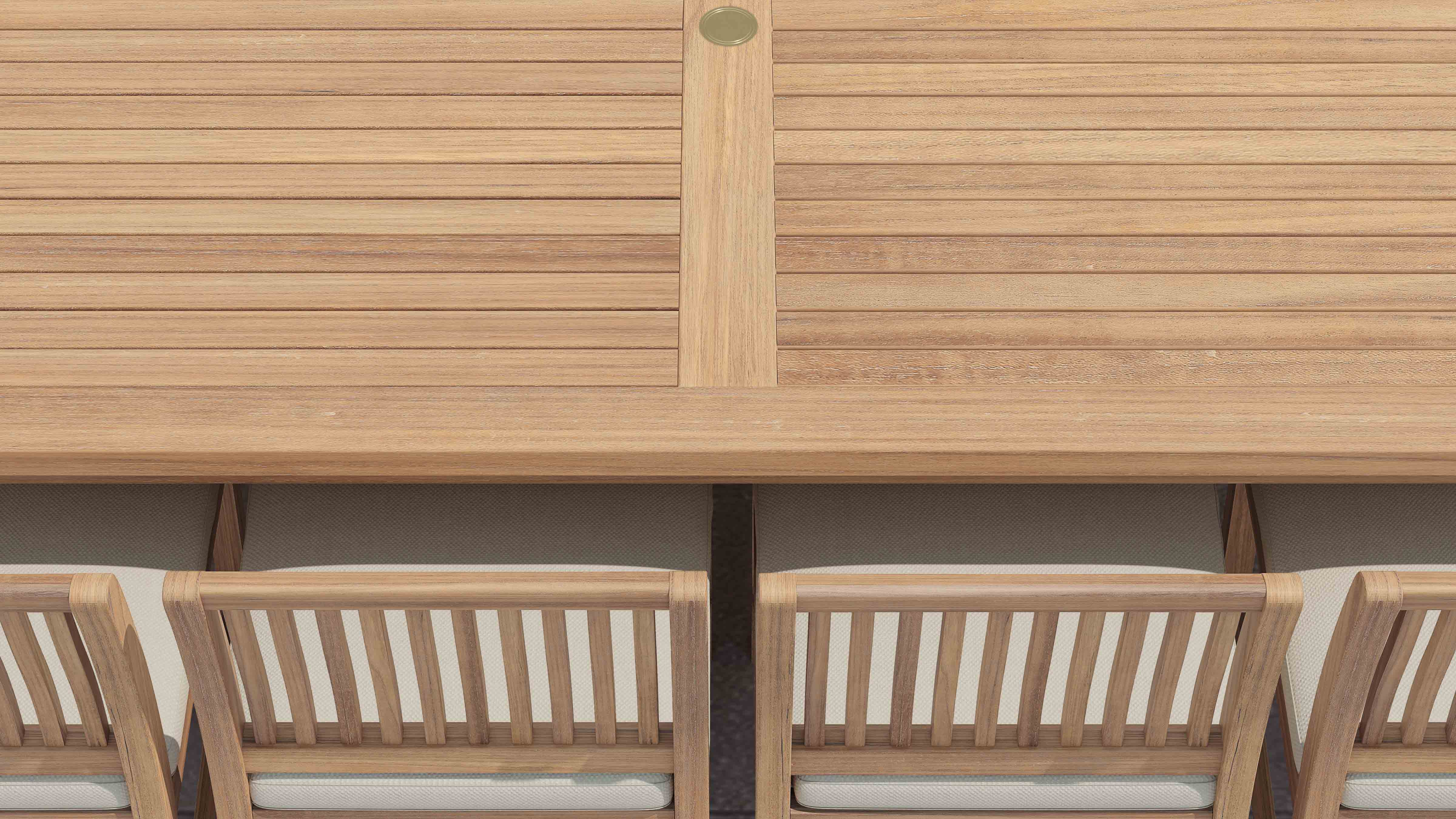 Close Up Detail Showing Edge of Table & Chairs with Ecru Cushions