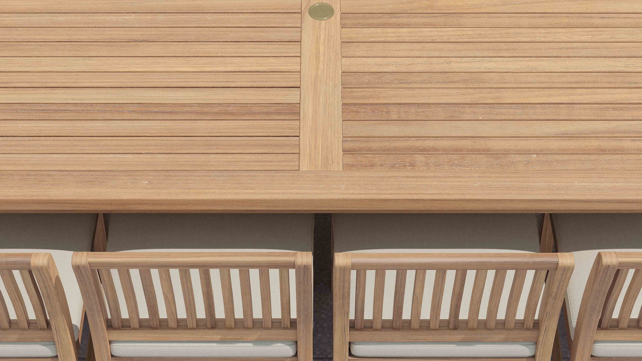 Close Up Detail Showing Edge of Table & Chairs with Ecru Cushions