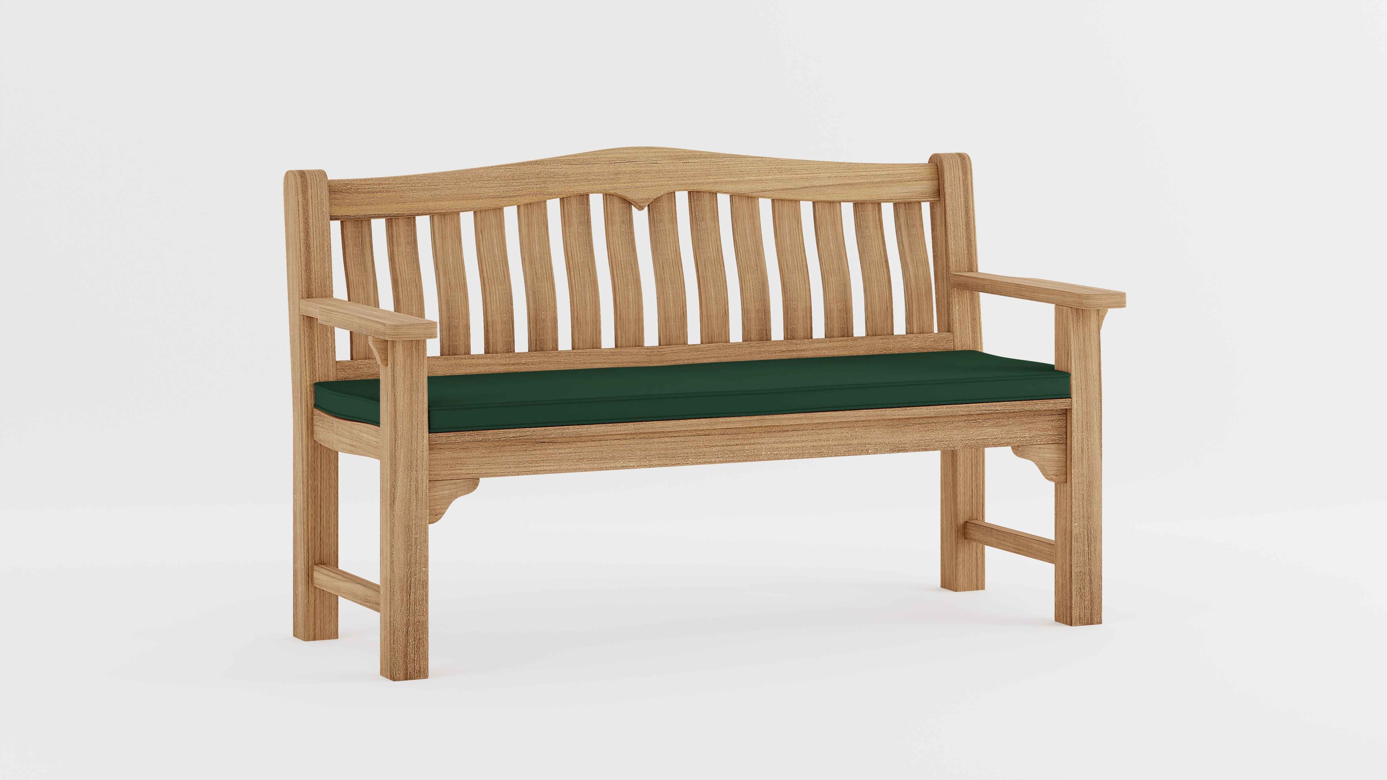 Hereford Teak Garden Bench with Green Cushion