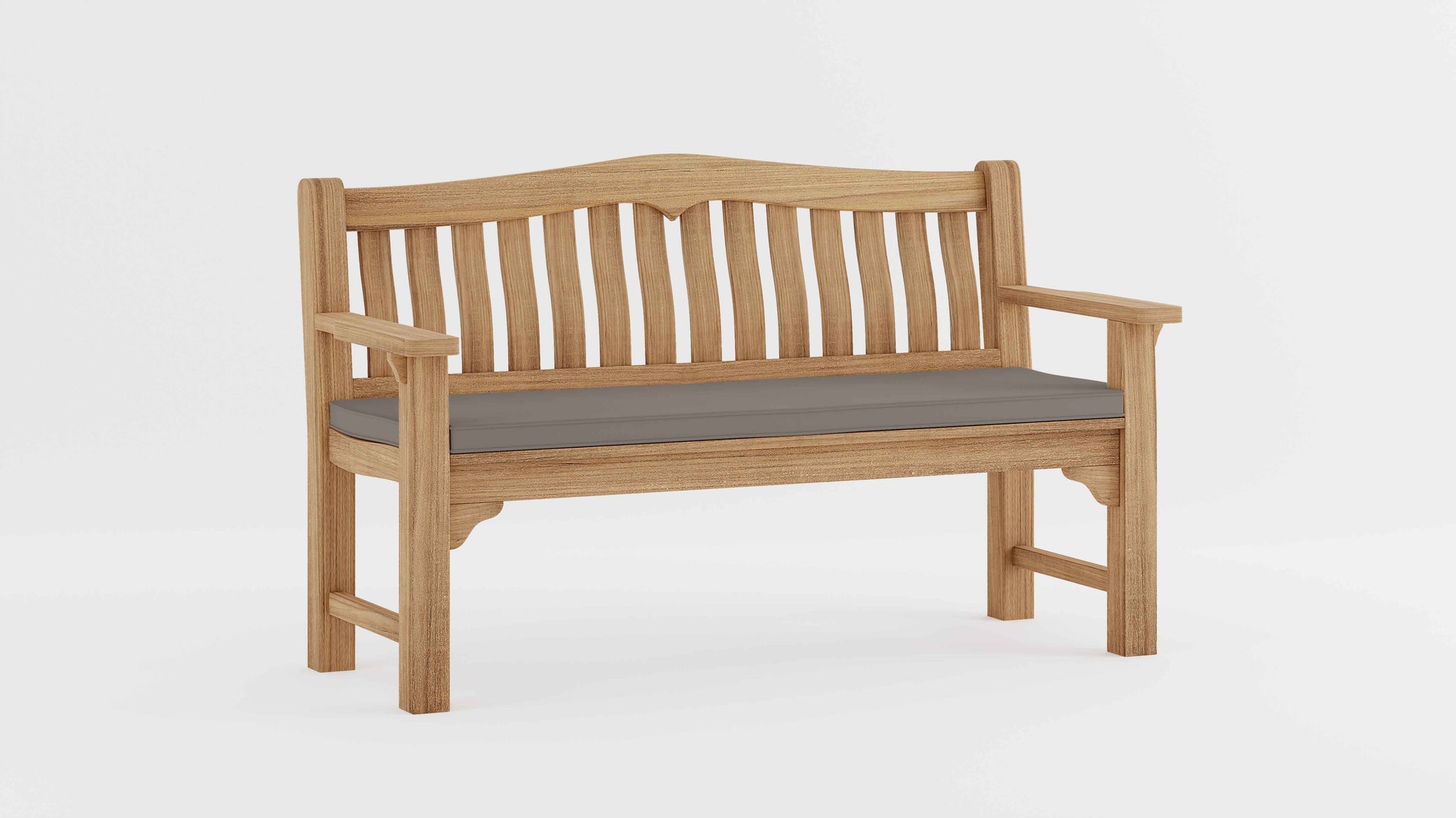 Hereford Teak Garden Bench with Light Grey Cushion