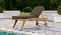 Teak High Level Lounger with Taupe Cushion & Optional Pull Out Tray Front Angled View