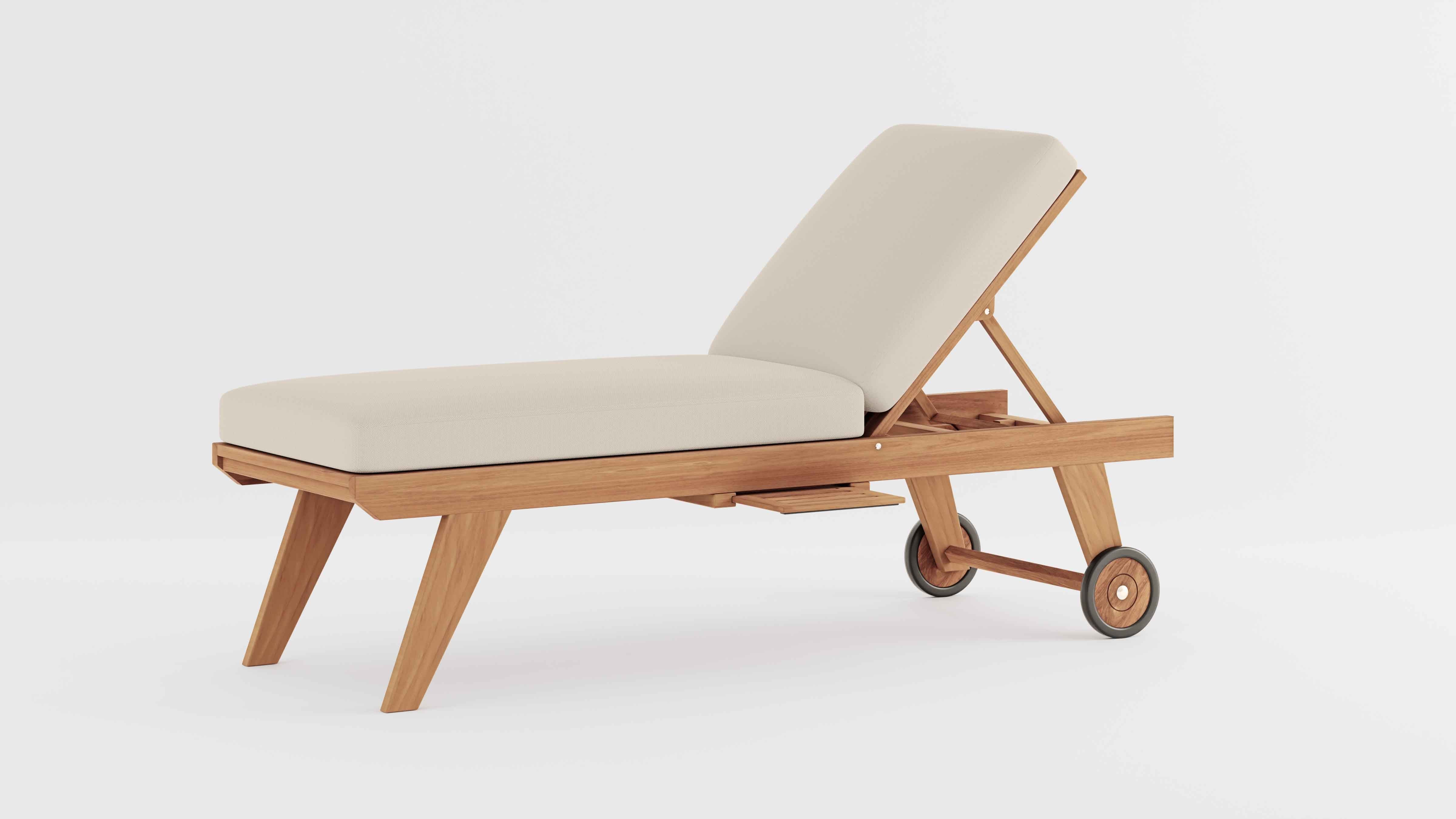 Teak High Level Lounger with Ecru Cushion & Optional Pull Out Tray 