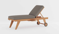 Teak High Level Lounger with Light Grey Cushion & Optional Pull Out Tray 