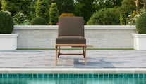 Teak High Level Lounger with Taupe Cushion & Optional Pull Out Tray Front View
