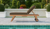 Teak High Level Lounger with Taupe Cushion & Optional Pull Out Tray Side View