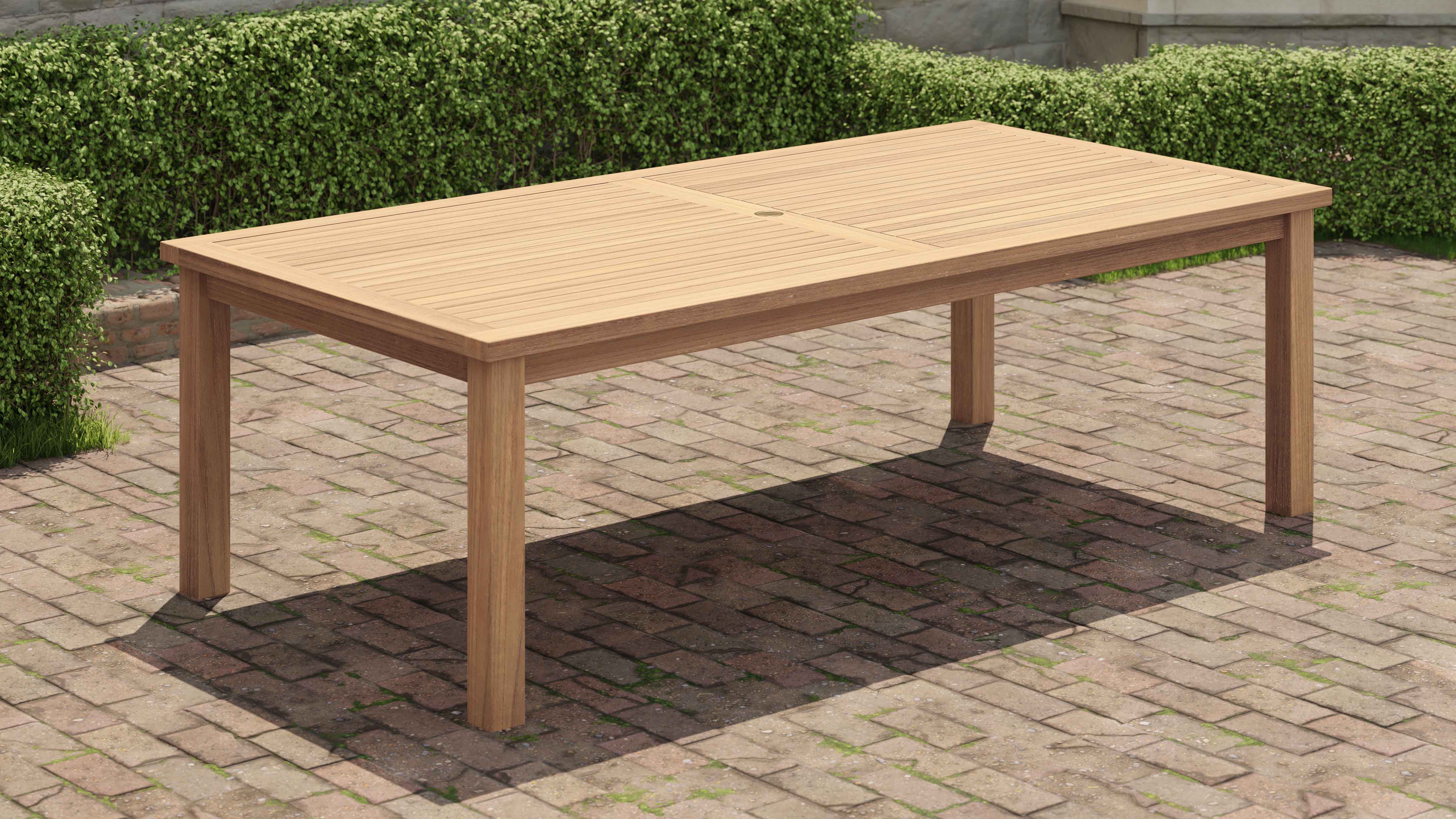 120x240cm Teak Fixed Rectangular Table Front Angled View