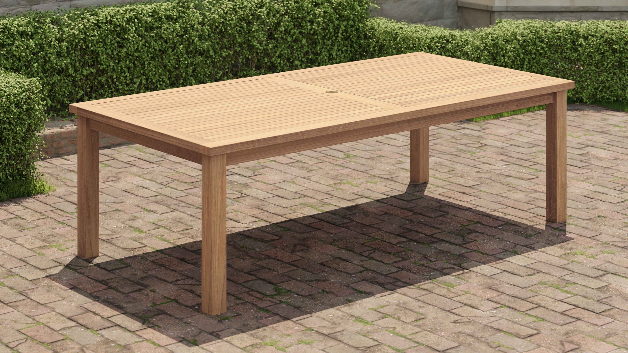 120 x 240cm Teak Fixed Rectangular Garden Dining Table Front Angled View