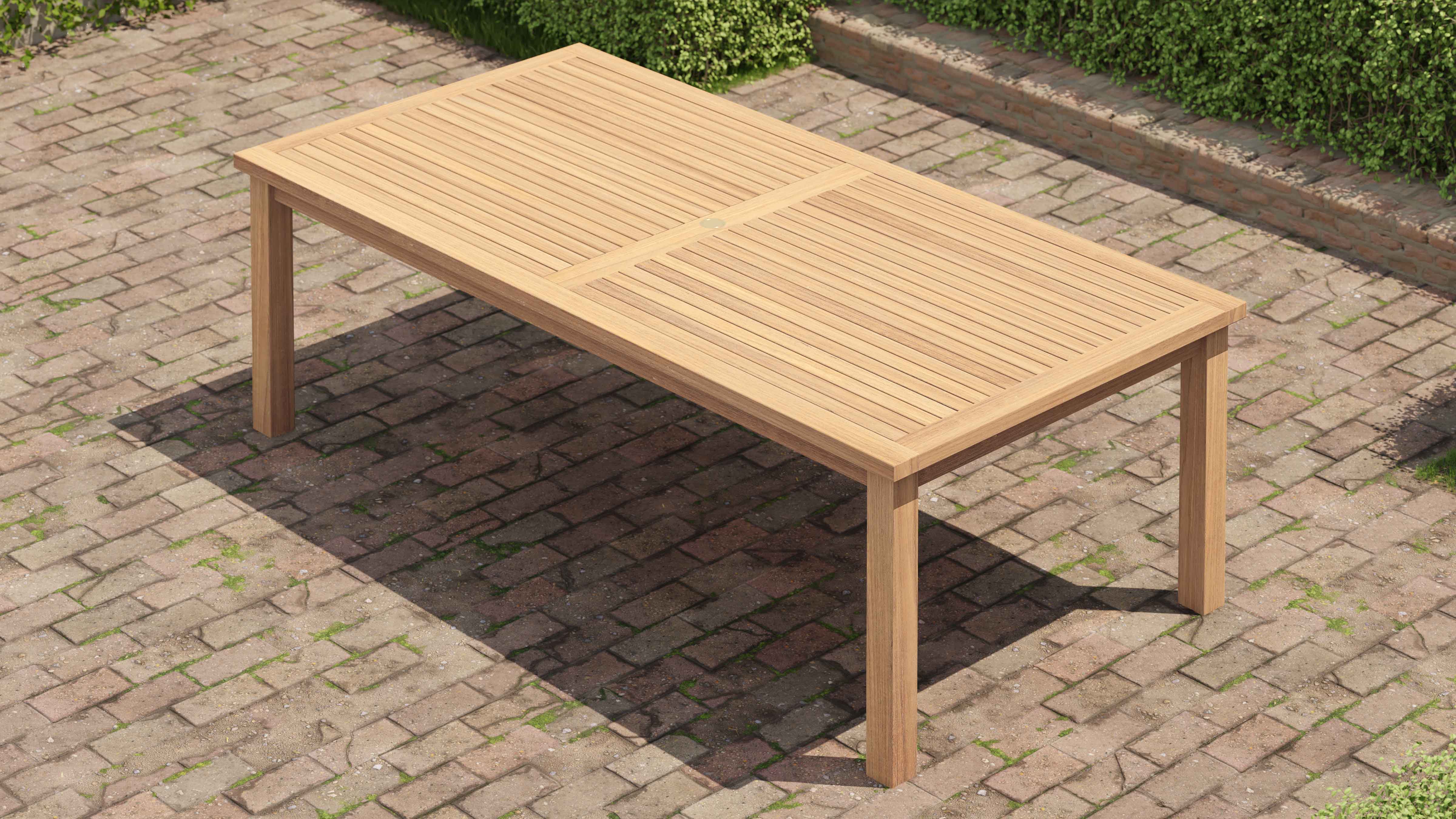 120 x 240cm Teak Fixed Rectangular Garden Dining Table Overhead Perspective