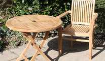 Round Folding Teak Garden Table  with Wells Stackable Armchair
