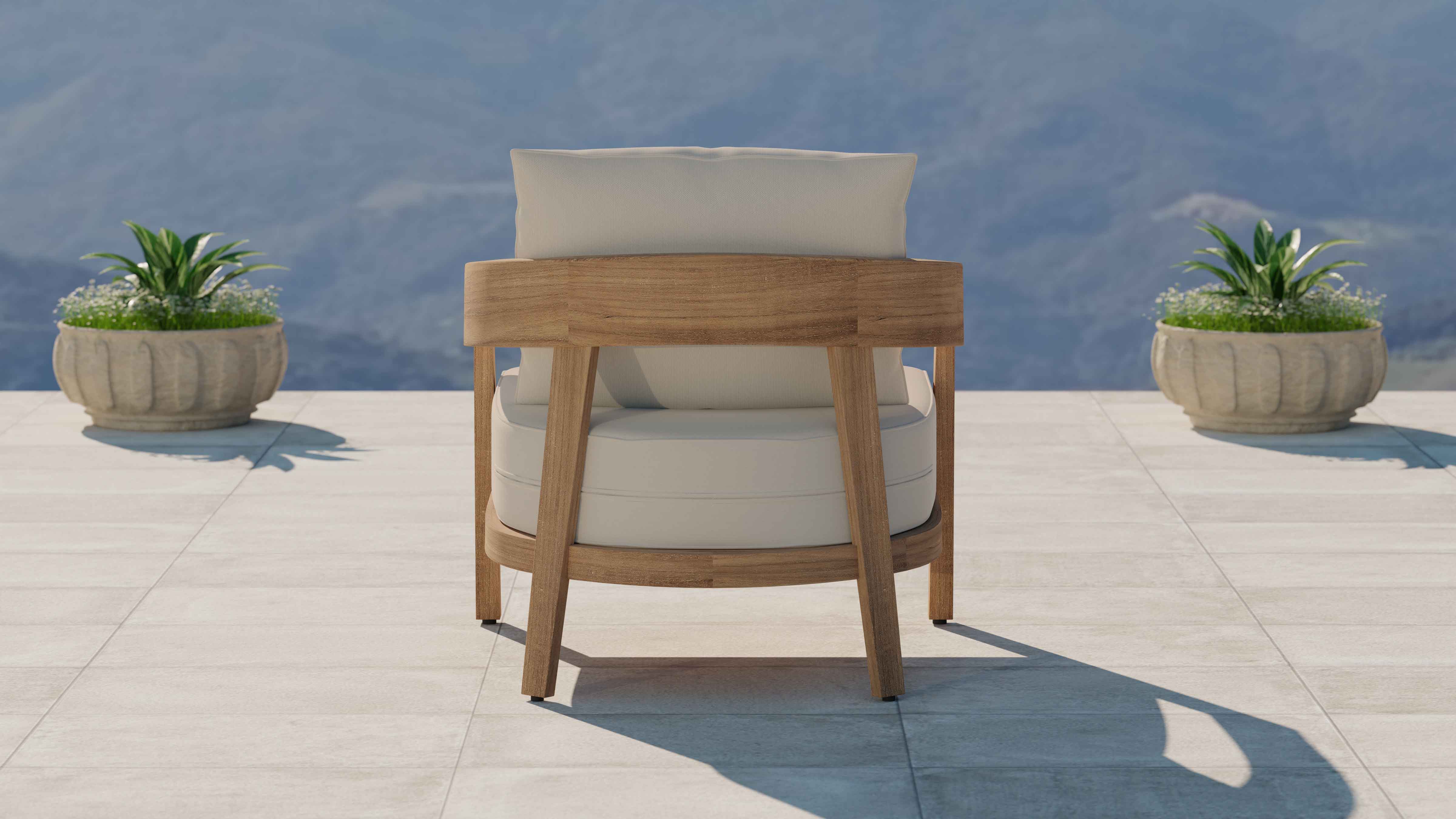 Windsor Teak Lounge Armchair with Ecru Cushions Rear View