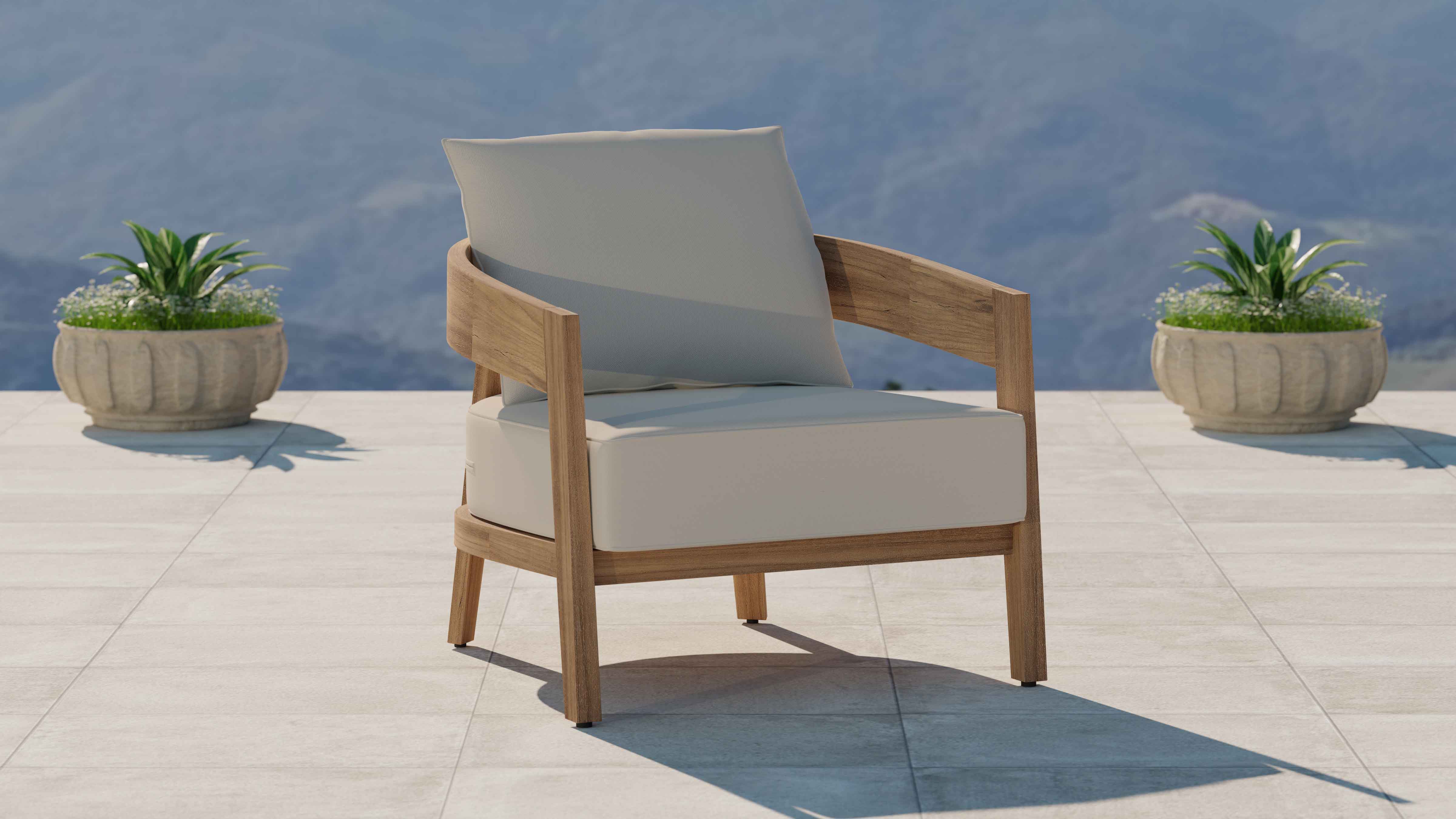 Windsor Teak Lounge Armchair with Ecru Cushions Front Angled View