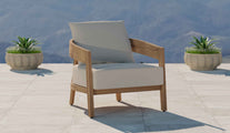 Windsor Teak Lounge Armchair with Ecru Cushions Front Angled View