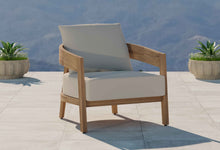 Windsor Teak Lounge Armchair with Ecru Cushions Front Angled View