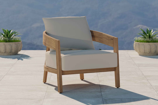 Windsor Teak Lounge Armchair with Ecru Cushions Front Angled View