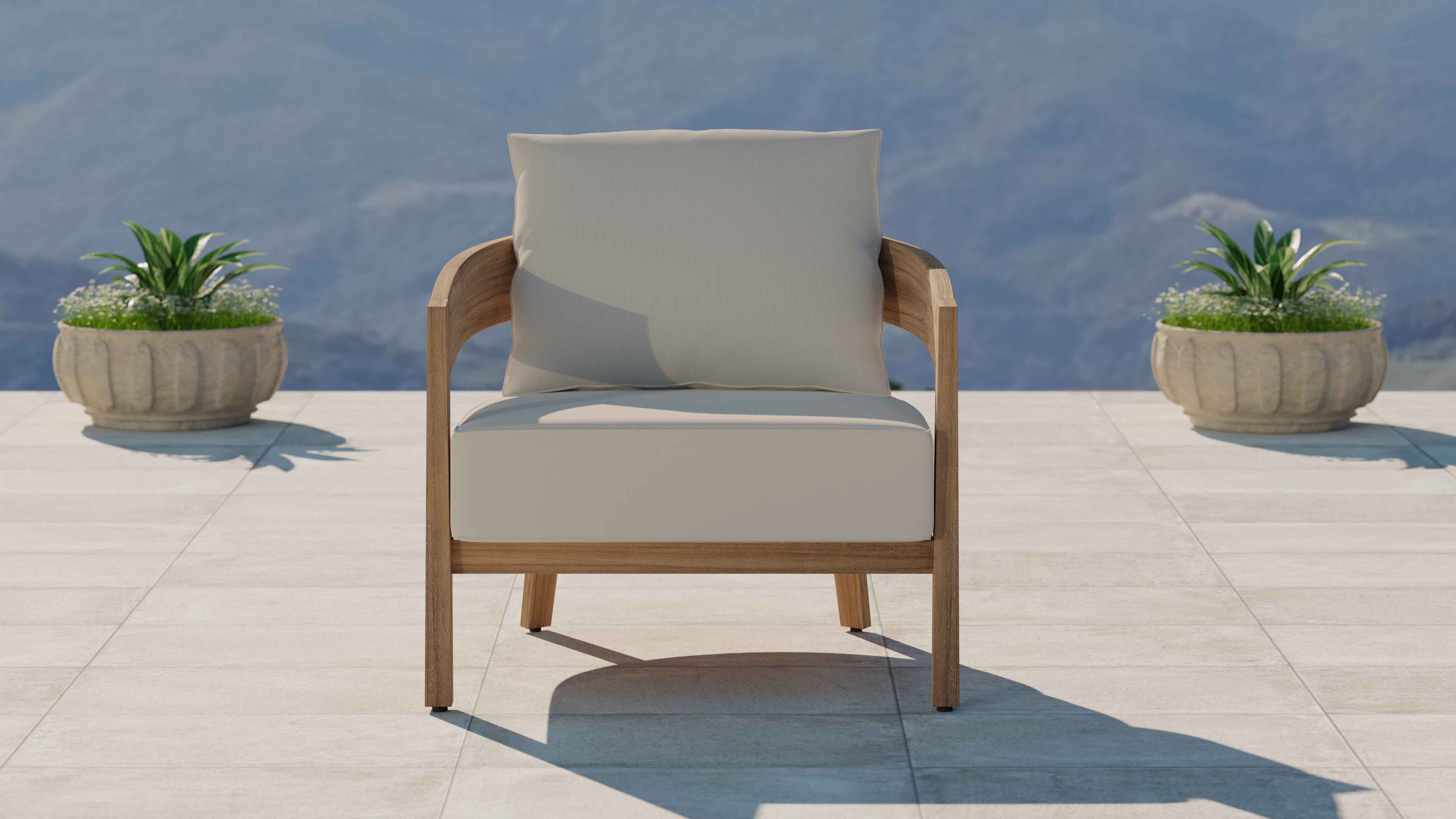 Windsor Teak Lounge Armchair with Ecru Cushions Front View