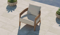 Windsor Teak Lounge Armchair with Ecru Cushions Overhead Perspective