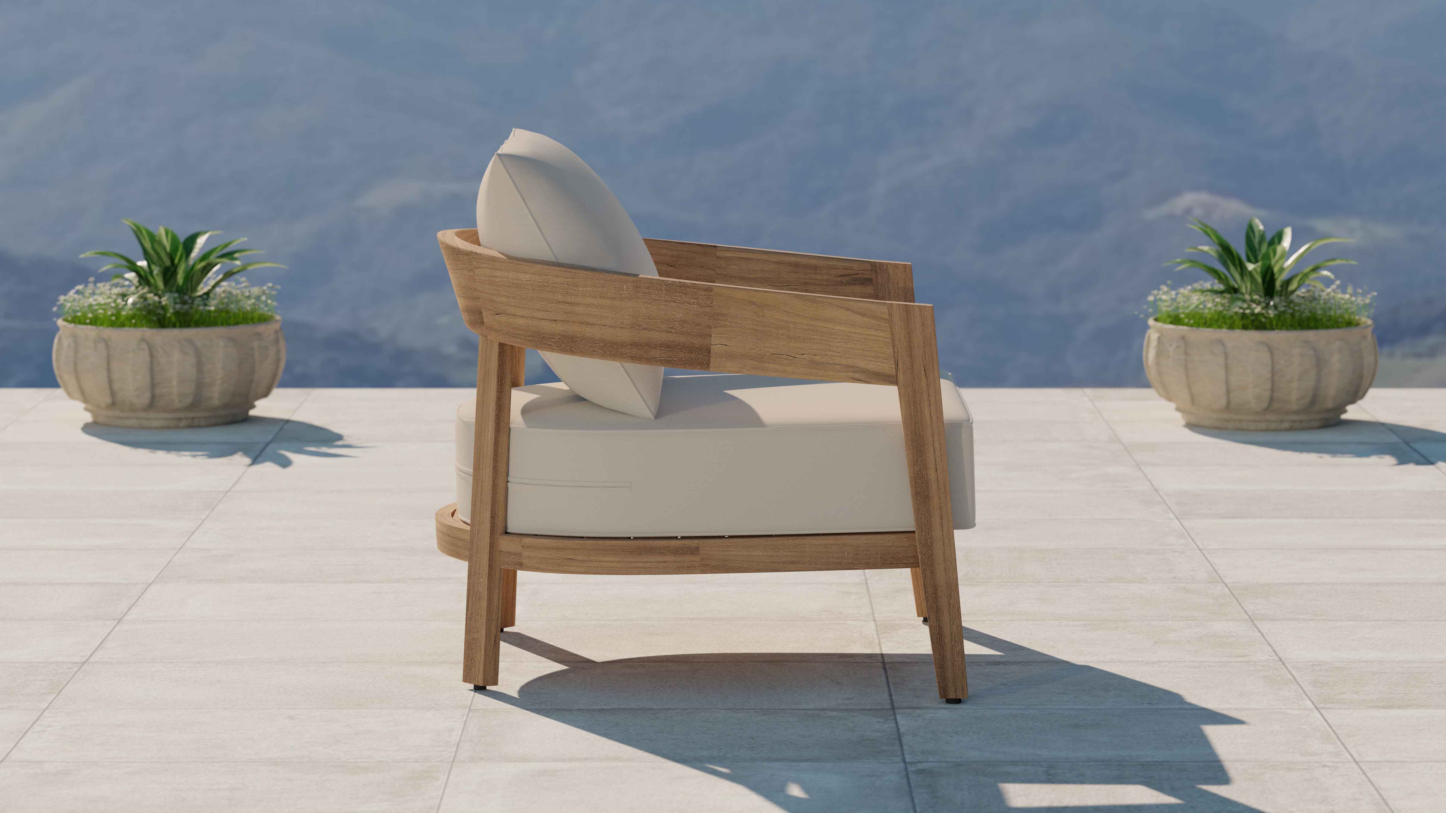 Windsor Teak Lounge Armchair with Ecru Cushions Side View