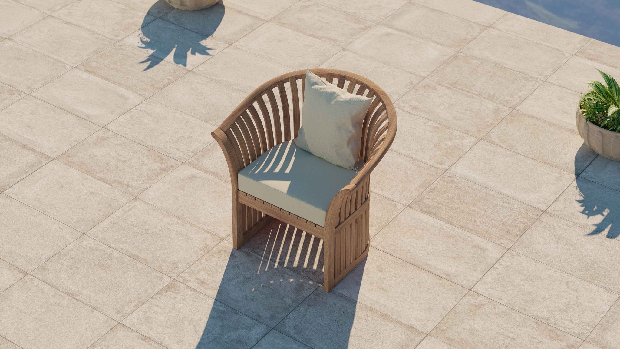 Ascot Teak Lounge Armchair  with Cushions Overhead Perspective