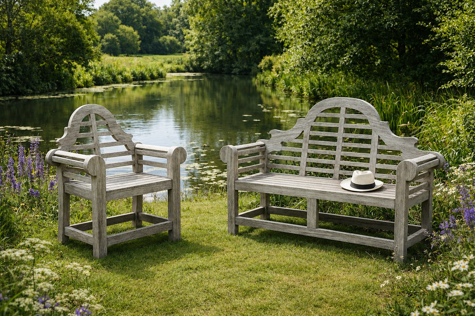 Lutyens Bench and Chair Weathered and Aged