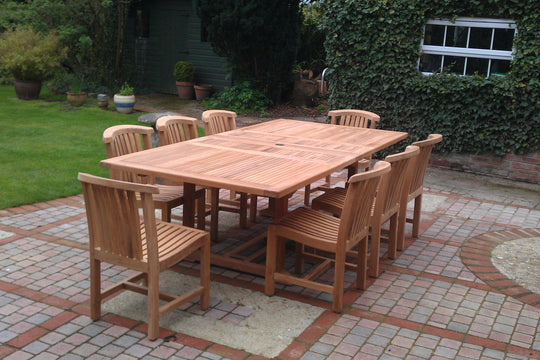 <p><a href="/products/garden-extending-dining-table-4-14-seater" target="_blank" title="Garden Extending Teak Dining Table - various sizes from 4 to 14 Seater">Extending Dining Table</a> with <a href="/products/winchester-teak-garden-chair" target="_blank" title="Winchester Teak Garden Dining Chair">Winchester Dining Chairs</a></p>