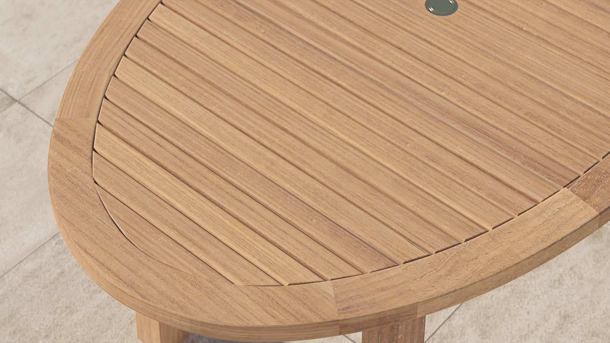 Teak Oval Garden Dining Table Showing Detail Of Table Top