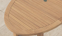 Fixed Teak Oval Garden Dining Table Close Up Detail Of Top