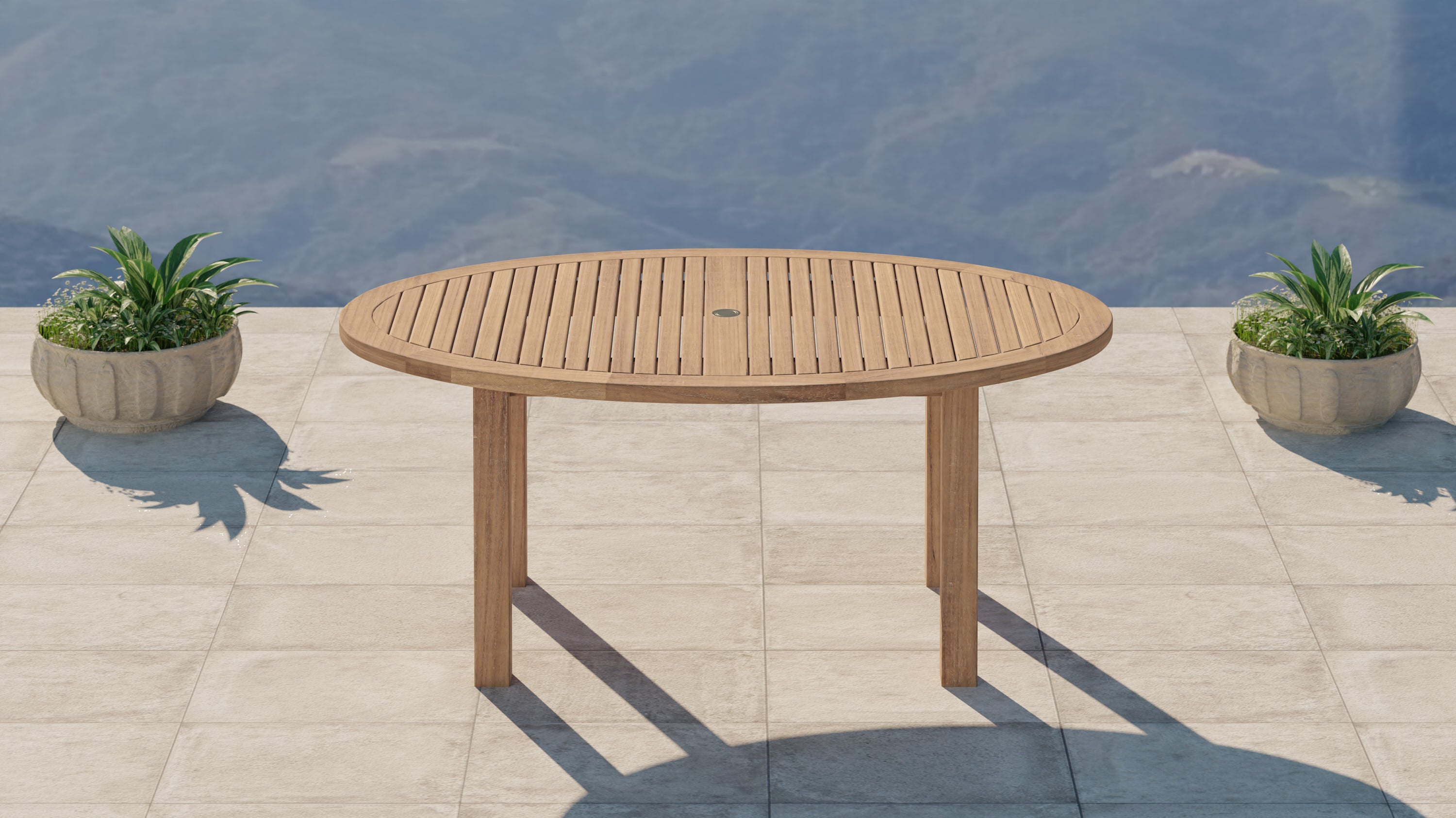 Fixed Teak Oval Garden Dining Table Front Angled View