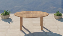 Fixed Teak Oval Garden Dining Table Front Angled View