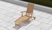 Teak Deluxe Steamer Chair with Wheels & Detachable Footrest Overhead Perspective