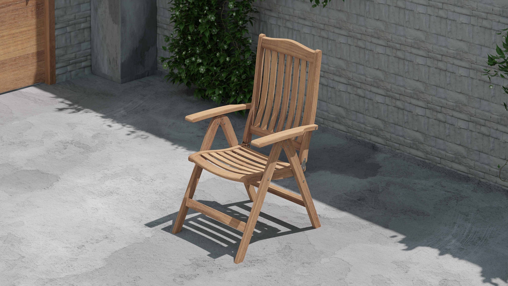 Lymington Teak Reclining & Folding Garden Chair Overhead Perspective