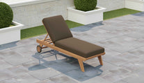 Teak Sun Lounger with Wheels Overhead Perspective Shown with Taupe Cushion