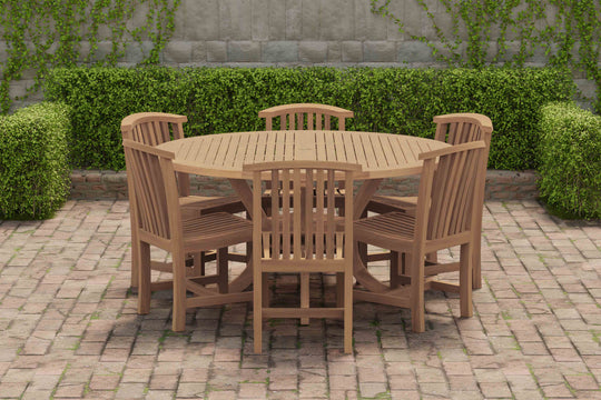 Teak 150cm Diameter Pedestal Garden Table with 6 Winchester Dining Chairs 