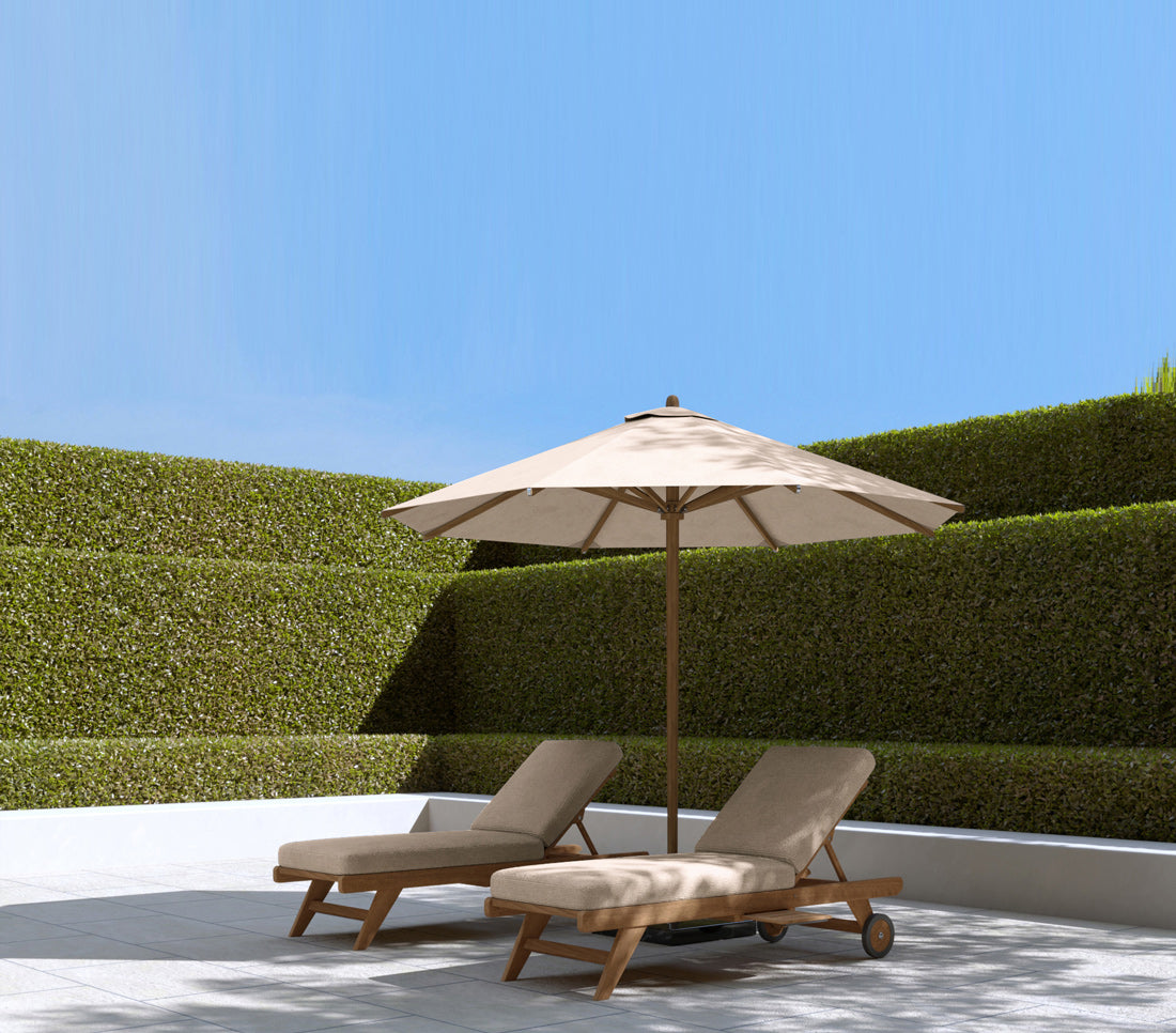 Round Parasol Ecru with Pool Lounger and Ecru Cushion