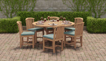 Teak Pedestal Garden Table with 6 Winchester Dining Chairs Featuring Paris Range Sky Colour Cushions (available as an optional extra)