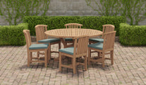 Teak Pedestal Garden Table with 6 Winchester Dining Chairs Featuring Paris Range Sky Colour Cushions (available as an optional extra) Undressed
