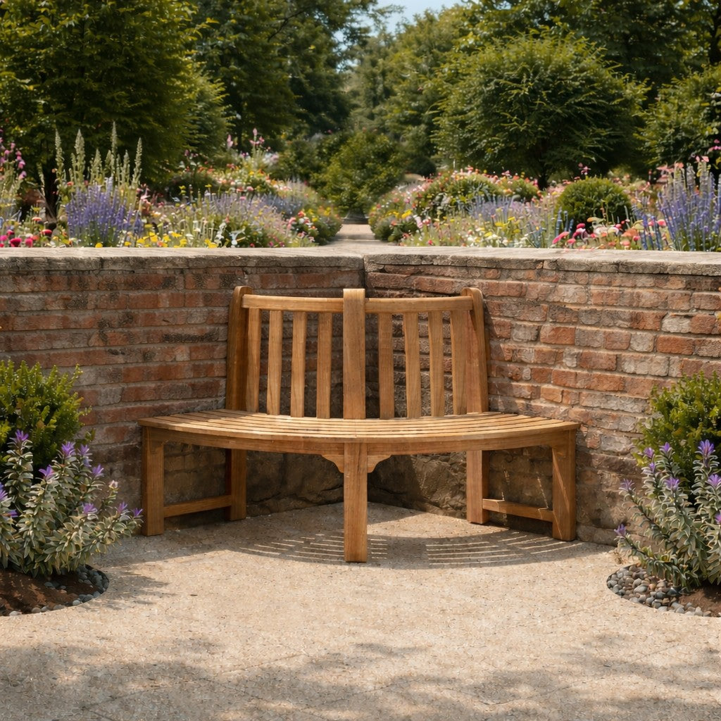 Quarter Circle Tree Bench on Patio