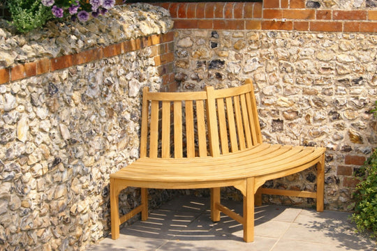 Quarter Circle Corner Bench On A Sunny Patio