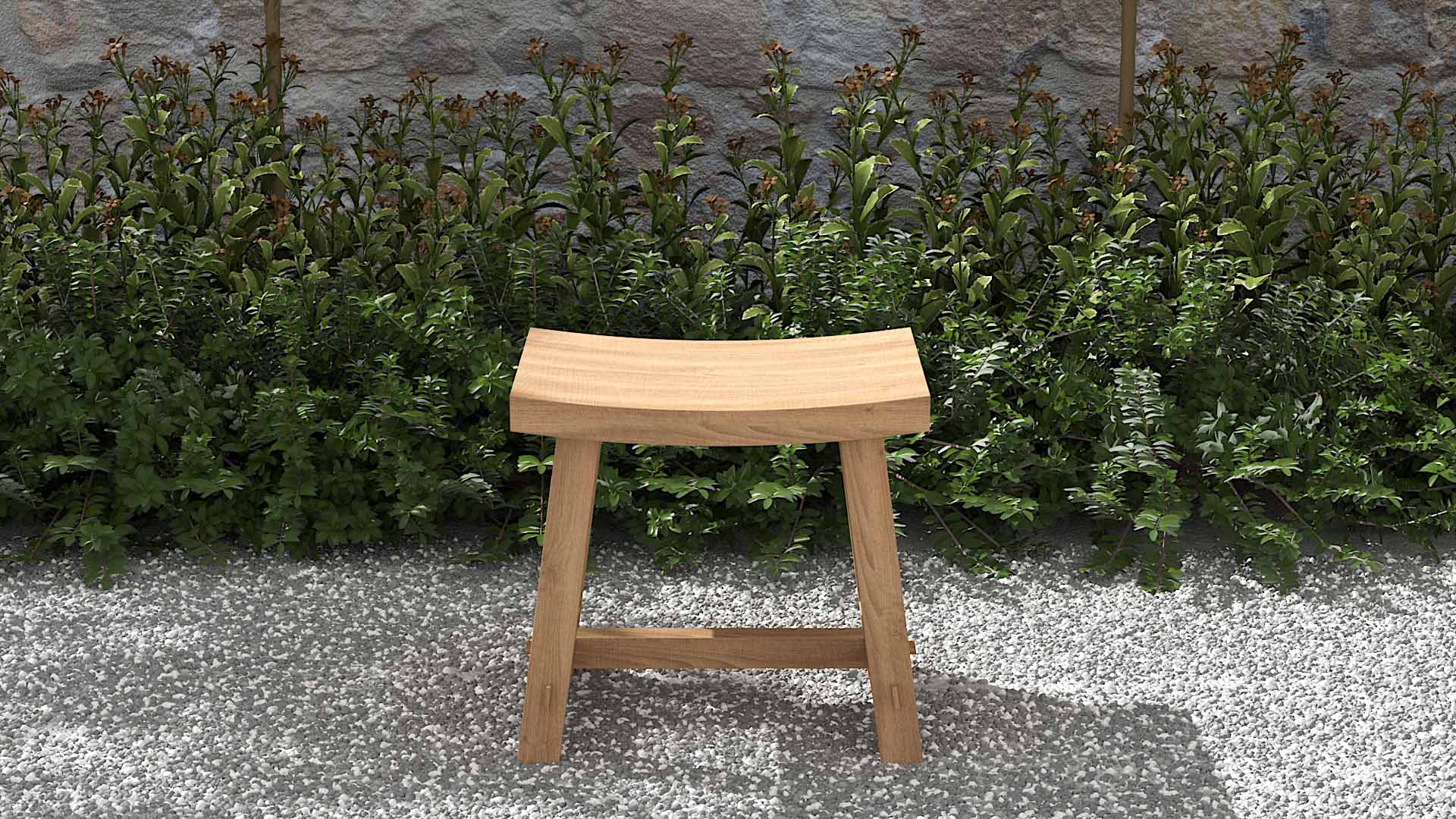 Teak Rectangular Garden Stool Front View