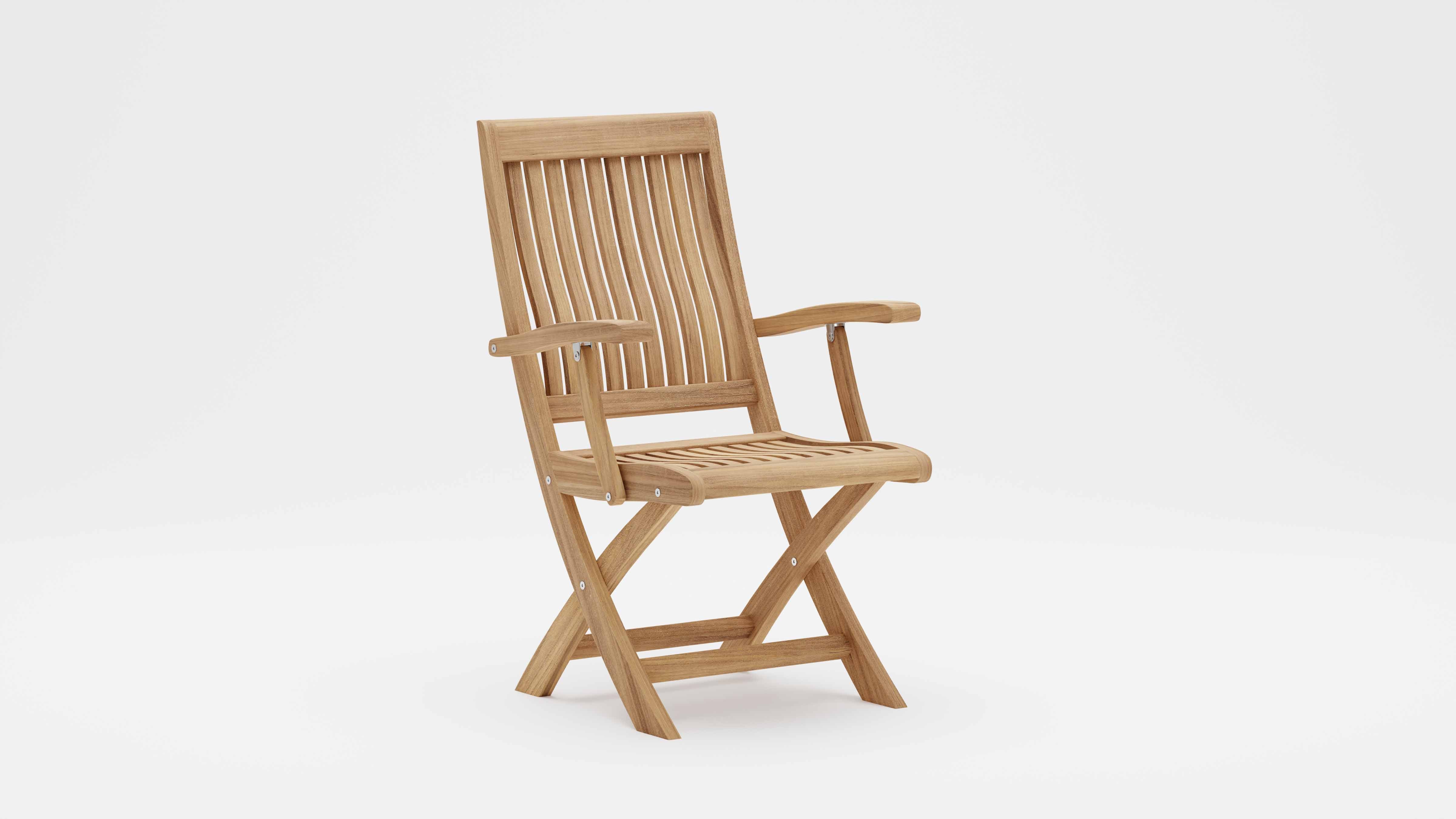 Ripon Folding Teak Garden Carver Chair with Arms Studio Image