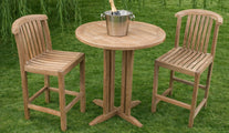 Teak Round Bar Table with Winchester Bar Chairs on Lawn
