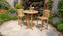Teak Round Bar Table with Winchester Bar Chairs on Patio