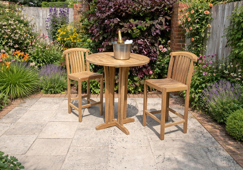 Teak Round Bar Table with Winchester Bar Chairs on Patio