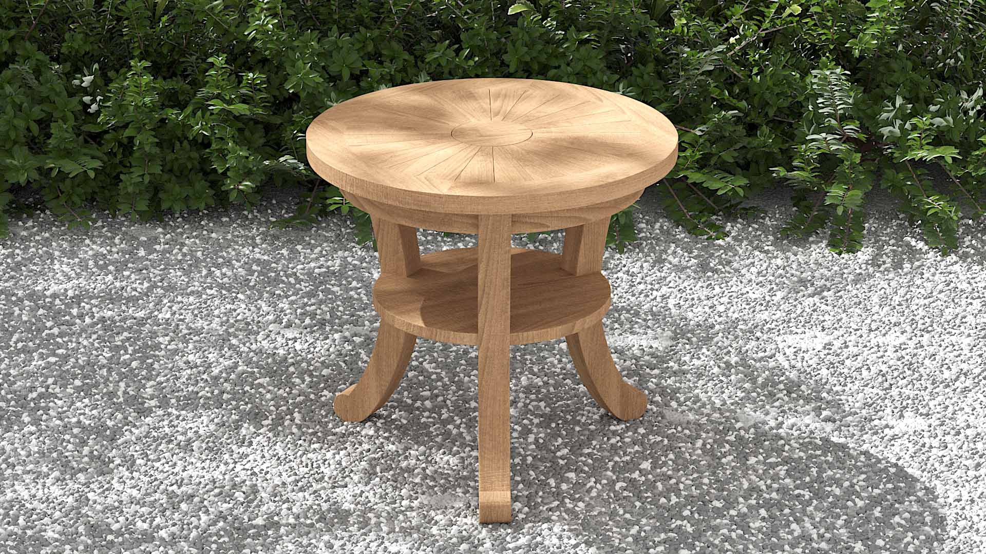 Teak Round Side Table Overhead Perspective 