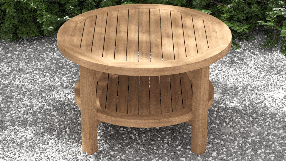 75cm Diameter Round Teak Coffee Table with Shelf