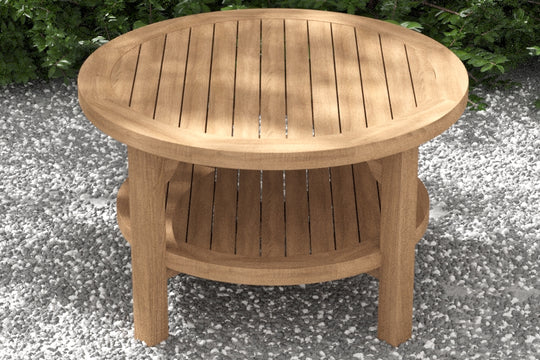 75cm Diameter Round Teak Coffee Table with Shelf